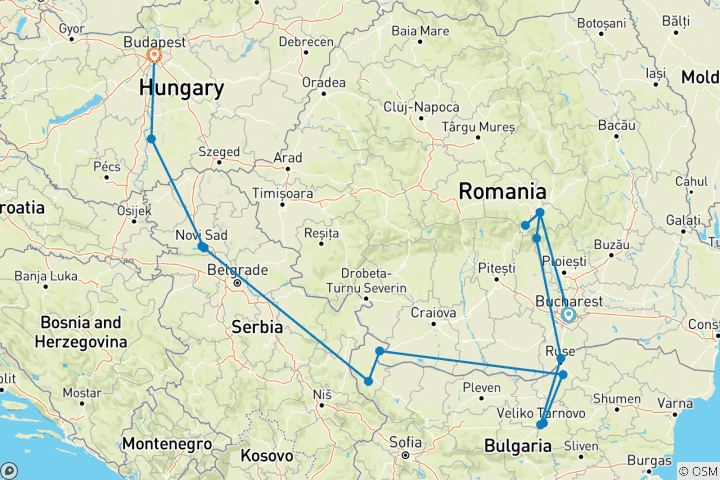 Mapa de Leyendas de los Balcanes con Transilvania Bucarest → Budapest (2027)