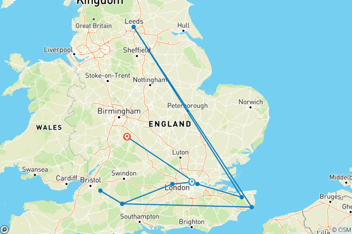 Mapa de 7 días en Londres con excursiones de un día a lugares emblemáticos como Windsor, Stonehenge, Bath y otros destinos