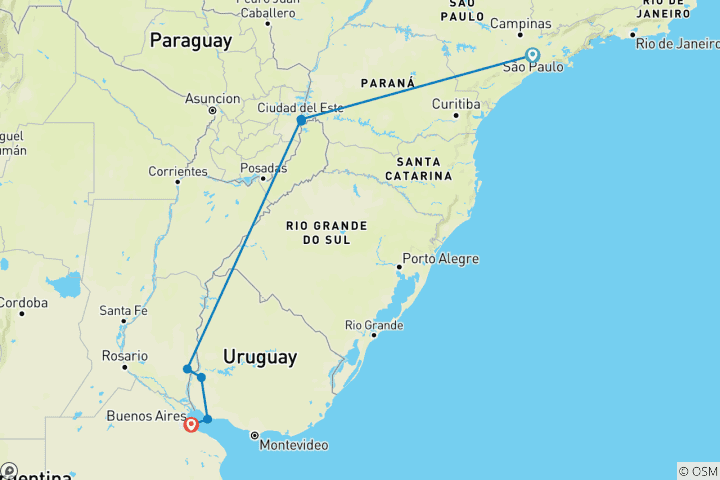 Map of South America: Sao Paulo to Buenos Aires