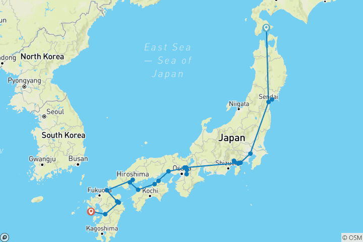 Karte von Japans Insel-Quartett (inkl. Flug)