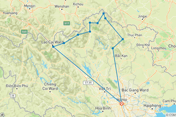 Karte von Unglaubliches Vietnam-Gebirge, Radfahren im hohen Norden (13 Tage)