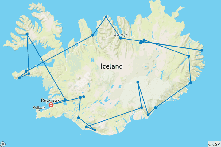 Carte du circuit Premium Islande (26 destinations)