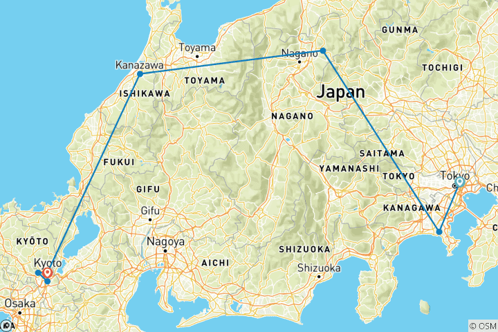 Kaart van Het beste van Japan (8 bestemmingen)