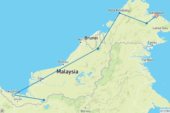 Carte du circuit Premium Bornéo en profondeur (from Kuching to Sandakan)