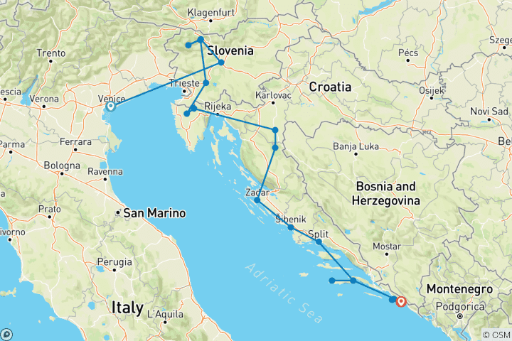 Map of Premium Venice to Dubrovnik (21 destinations)