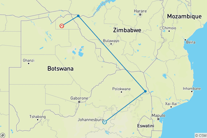 Carte du circuit Premium Afrique du Sud (from Johannesburg to Parc national de Chobe)