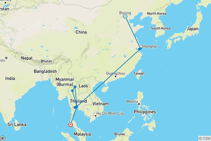 Map of China & Thailand Cultural Treasures - 16 days