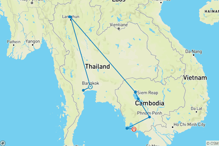 Kaart van De verborgen charmes van Thailand en Cambodja – 15 dagen