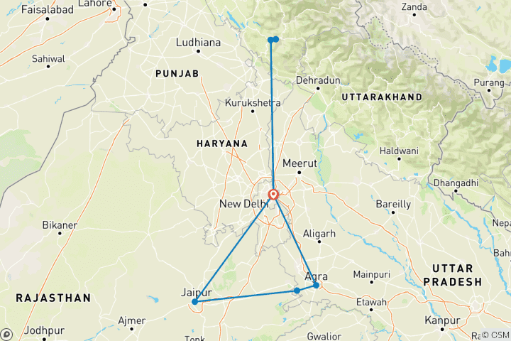 Map of Heritage to Himalayas – Golden Triangle & Shimla | 7 Nights / 8 Days