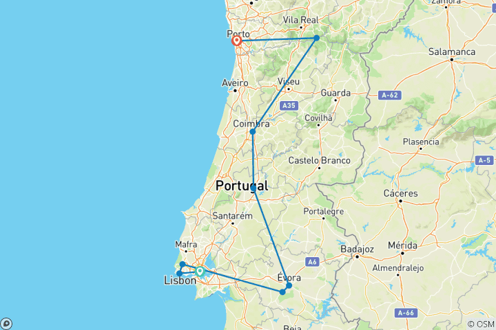 Map of The 8-Day Portugal Explorer Small Group Tour