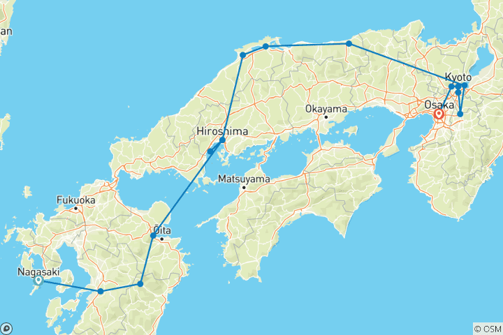 Carte du circuit Le sud du Japon : des volcans de Kyushu au cœur de Kyoto