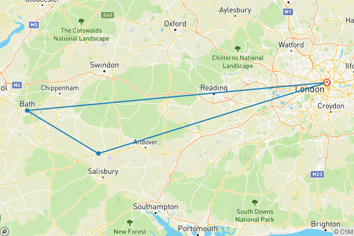 Carte du circuit Forfait de 3 jours à Londres avec visite de Windsor, Stonehenge et Oxford