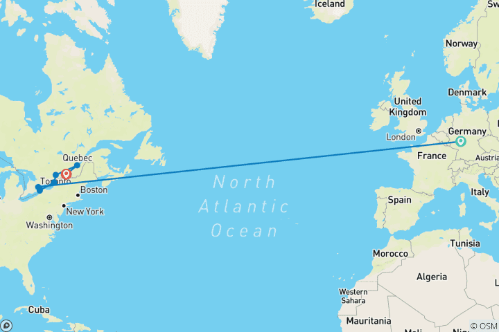 Carte du circuit Les incontournables de la côte est du Canada
