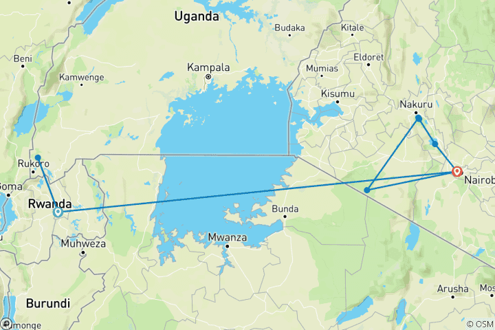 Kaart van Premium Oeganda, Rwanda & Kenia