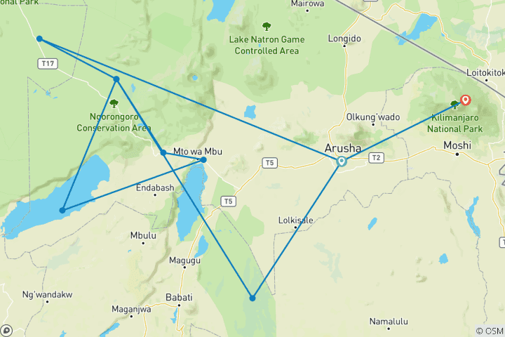 Map of Tanzania Safari with Serengeti - Small Group (Small Groups)