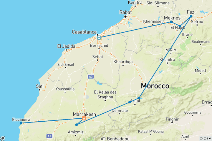 Carte du circuit Premium Maroc Highlights avec Essaouira