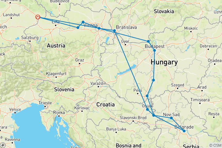 Carte du circuit « Danube Intensif » au départ de Passau en 2027