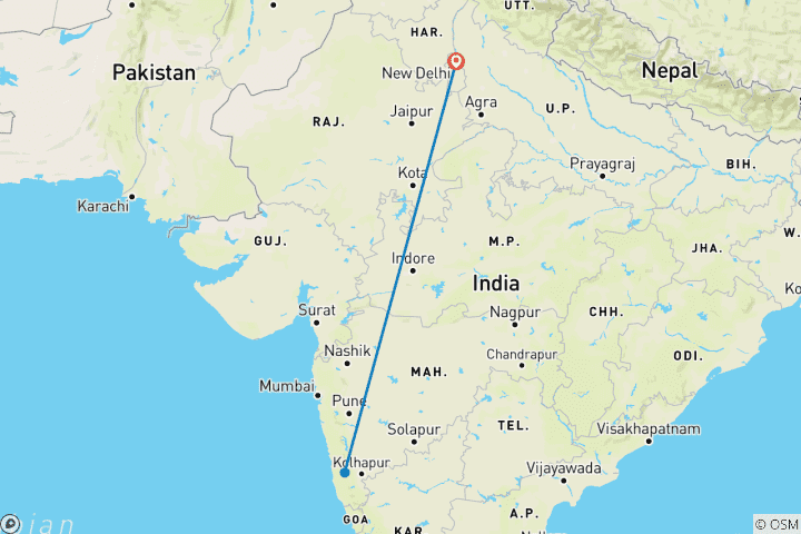 Map of explore straight line goa trip