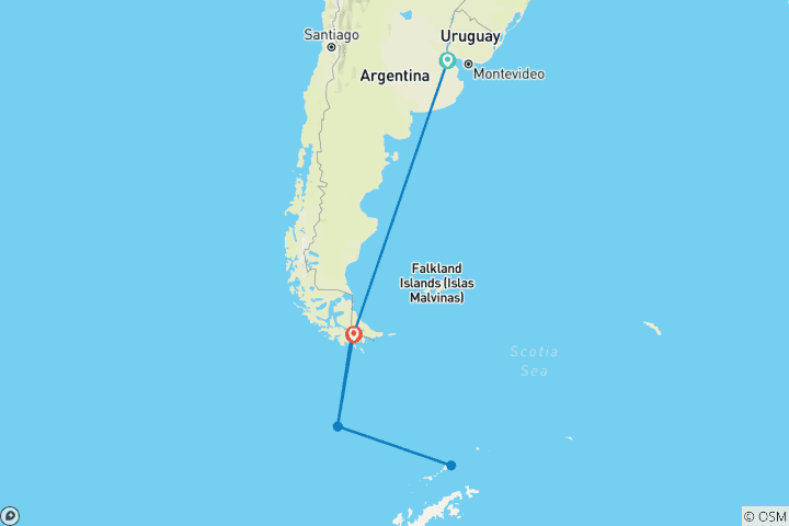 Carte du circuit L'Antarctique : le continent blanc (de Buenos Aires à Ushuaia, 2027)