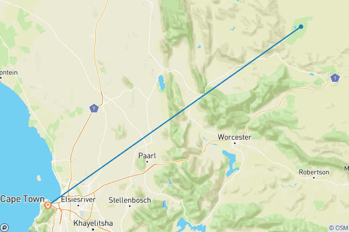 Carte du circuit Safari de luxe et découverte des vignobles de Constantia : 3 jours / 2 nuits