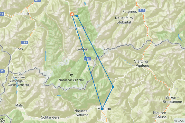 Carte du circuit Traversée des Alpes de la vallée de l'Ötztal à Merano (5 jours)