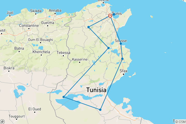 Carte du circuit Premium Tunisie (11 destinations)
