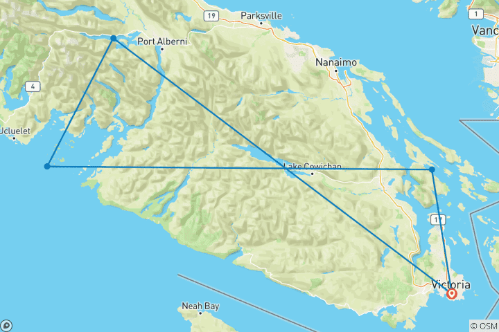 Carte du circuit Geluxe : Île de Vancouver : Victoria, les îles du Broken Group et Salt Spring
