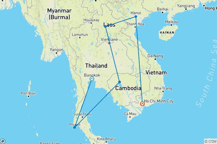 Carte du circuit Circuit familial privé de 20 jours dans l'Asie du Sud-Est classique Personnalisable