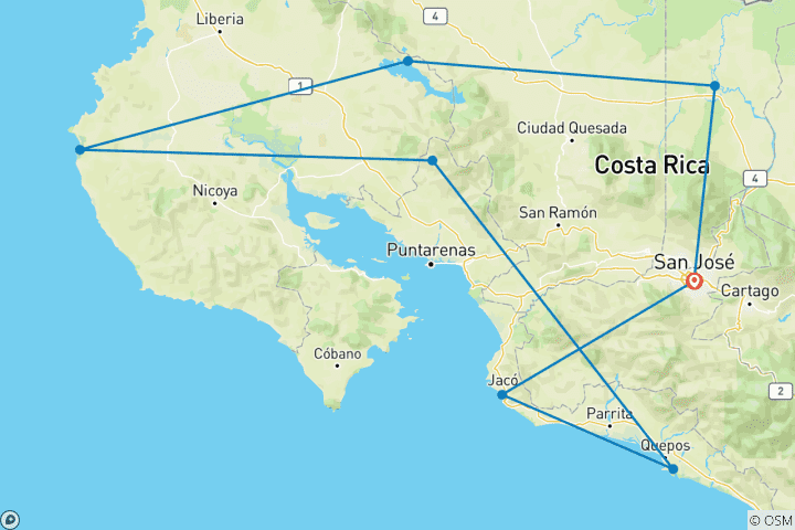 Carte du circuit Le meilleur du Costa Rica (petit groupe)