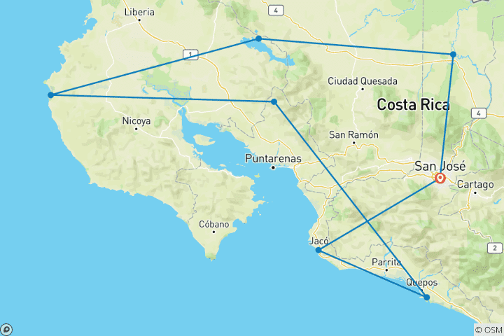 Carte du circuit Le meilleur du Costa Rica (petit groupe)