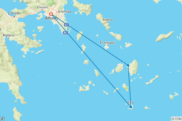Mapa de El encanto de las islas griegas: Atenas, Naxos y Santorini, con Latoya como anfitriona