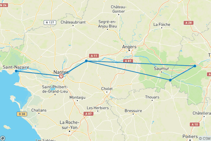 Carte du circuit Les murmures de la Loire : une croisière à la découverte du patrimoine et des légendes (croisière de port à port)