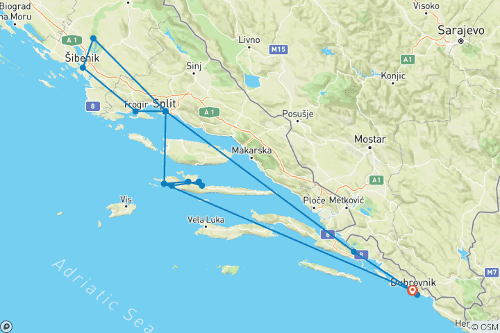 Map of Coast and Hvar 8 Days, Self-Drive