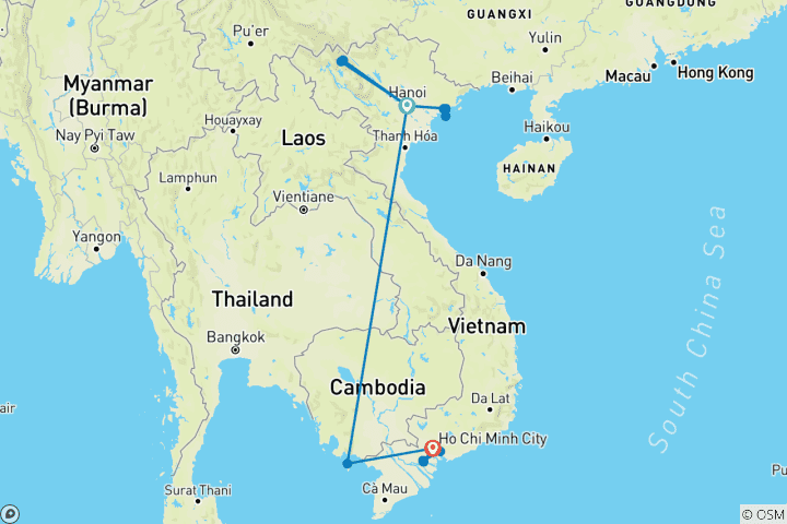 Karte von Von pulsierenden Städten bis hin zur sanften Inselbrise: Ein umfassendes 11-tägiges Vietnam-Abenteuer mit Up Travel Vietnam