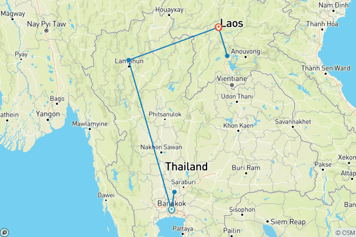 Kaart van Ontdek Thailand en Laos in 13 dagen – Privéreis