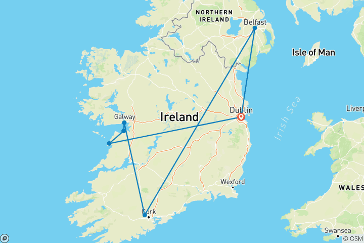 Mapa de 7 días por los legendarios castillos, acantilados y maravillas costeras de Irlanda