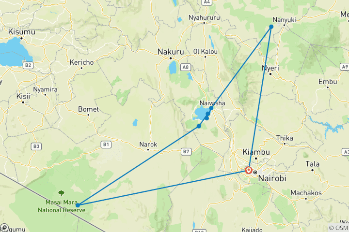 Kaart van Safari in Kenia met Maasai Mara – Kleine groep (Kleine groepen)
