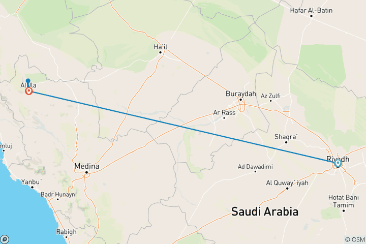 Kaart van Ontdek Saoedi-Arabië: 4-daagse luxe trip naar Riyad en AlUla