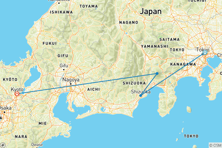 Kaart van Het beste van Japan – Tokio, de berg Fuji en Kyoto
