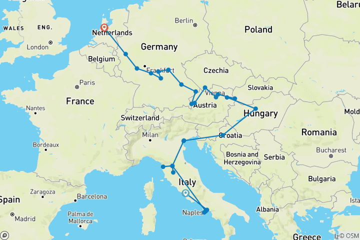 Carte du circuit Croisière fluviale « Trésors italiens et joyaux européens » : Rome - Amsterdam (2028)