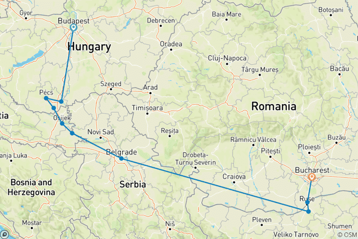 Karte von Balkan - Abenteuer Budapest → Bukarest (2028)