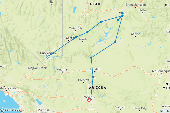Map of Luxury Southwest National Parks Tour | 10-Day USA Adventure