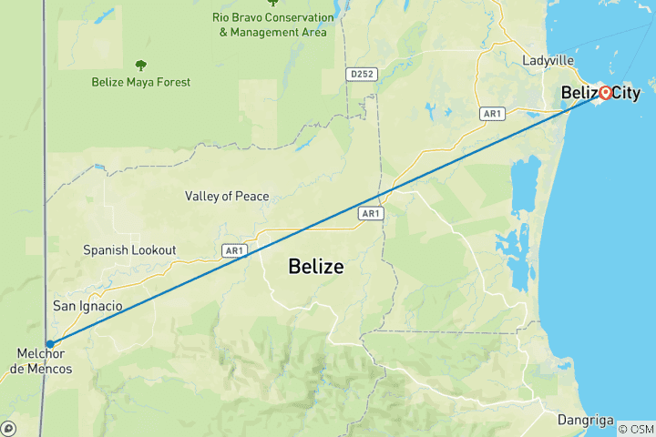 Map of 4-Day Belize tour