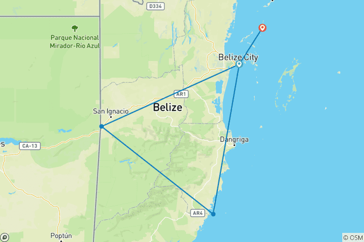 Map of 6-Day Belize Tour