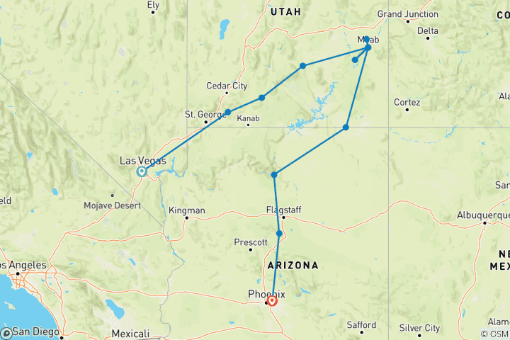 Map of Luxury Southwest National Parks Tour | 10-Day USA Adventure