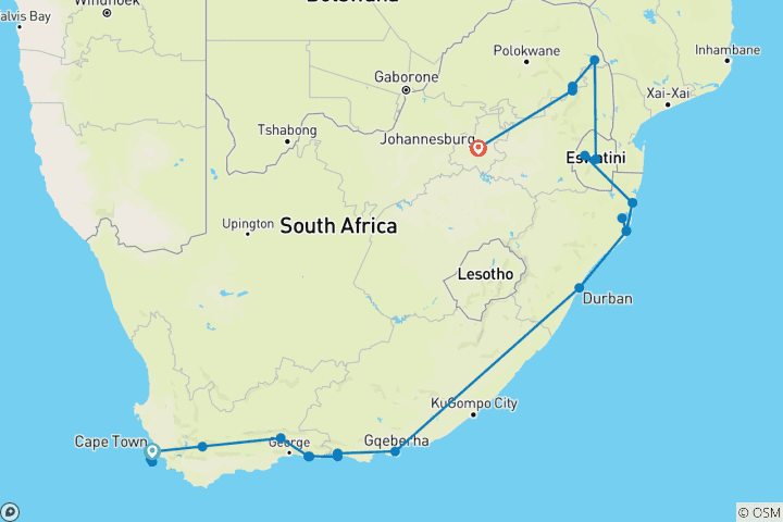 Karte von Südafrika: Sternstunden – von Kapstadt bis zum Krüger-Nationalpark