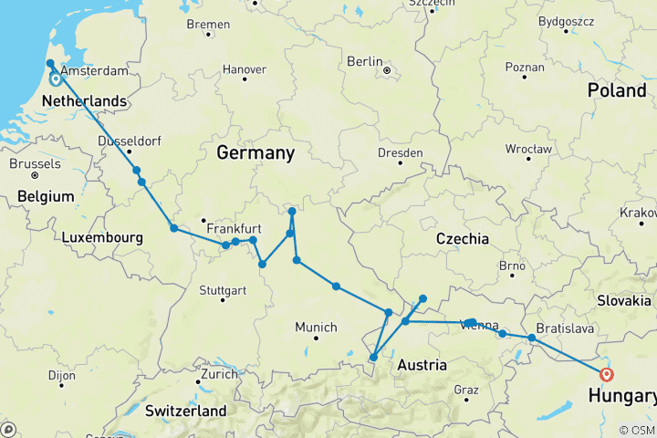 Carte du circuit Joyaux de l'Europe 2026 - 15 jours (50 destinations)