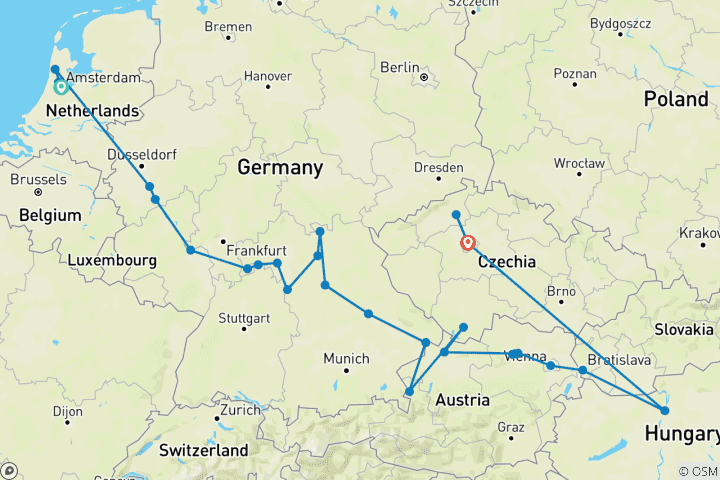 Carte du circuit Joyaux de l'Europe avec Prague 2026 - 18 jours (28 destinations)