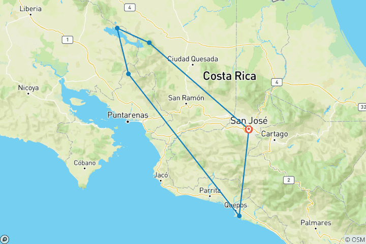 Map of Costa Rica Signature Eco-Luxury Adventure