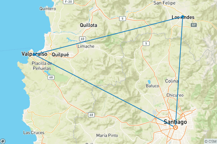 Map of Ultimate Chile Discovery: Santiago, Vineyards, Coastal Wonders & Andean Landscapes